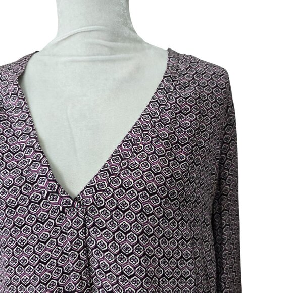 Joie Purple, Black & White Moroccan Tile 'Daryn' Print 100% Silk Oversized Tunic - Picture 2 of 9